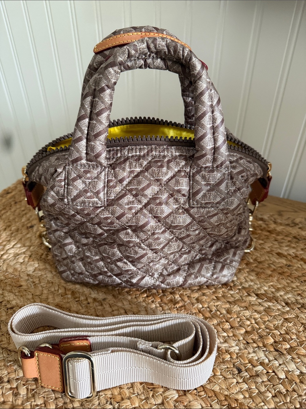 MZ Wallace Logo Brown luggage look Print Quilted Micro Sutton - Picture 5 of 9
